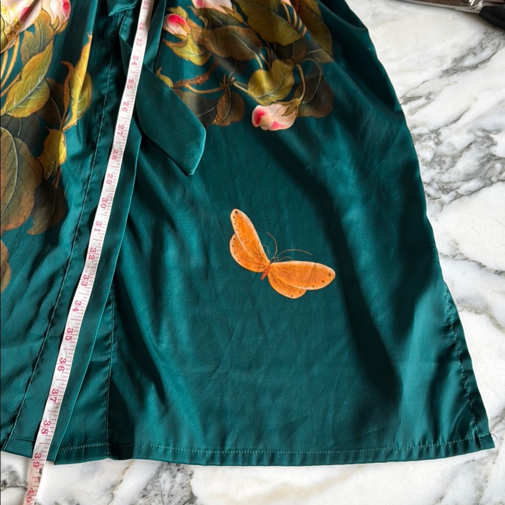 Silk-Feel Teal Floral Kimono Robe - Picture 13 of 16